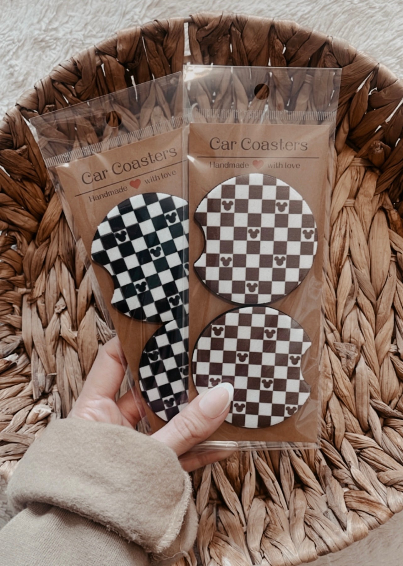 Mouse Checkered Car Coasters