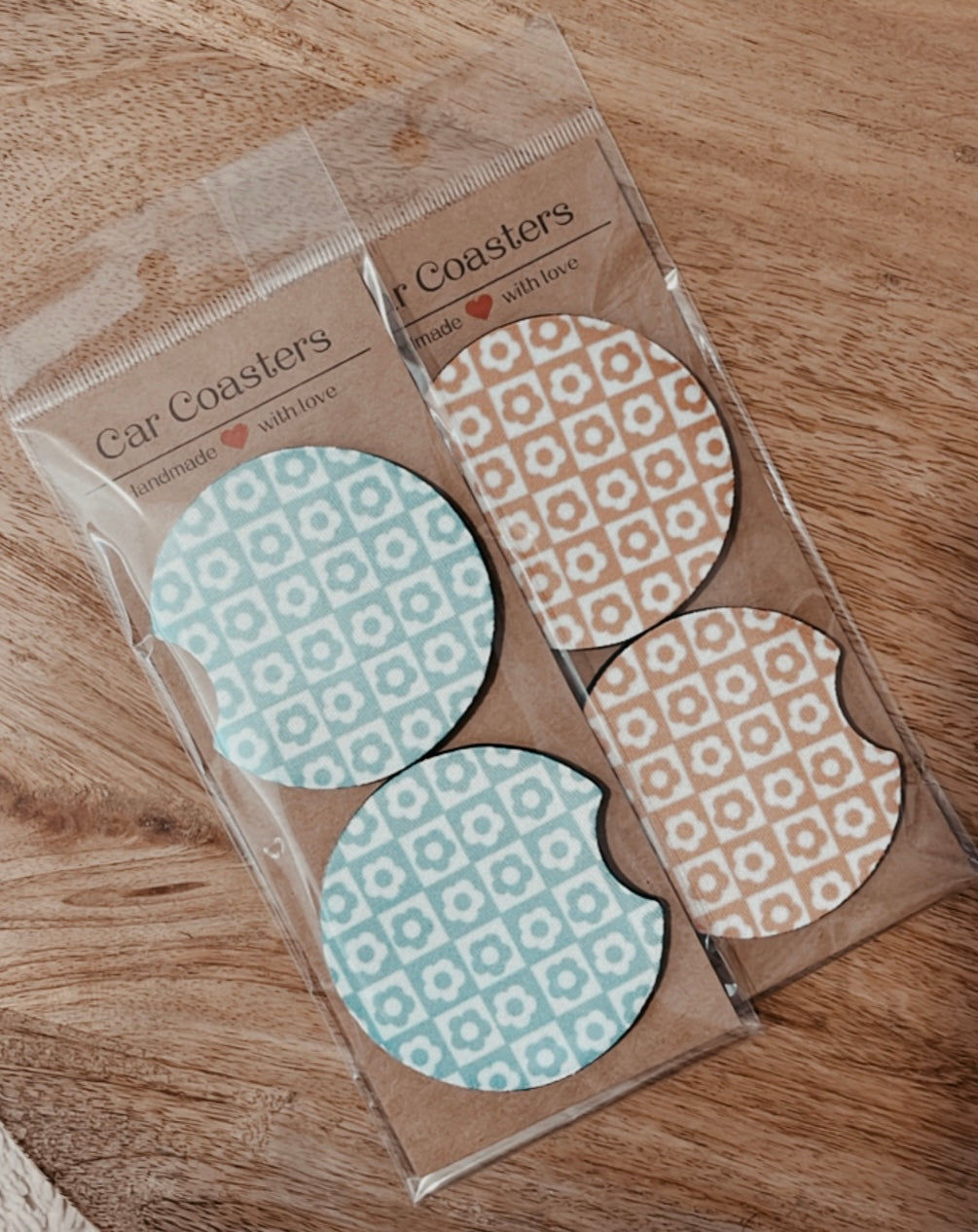 Floral Checkered Car Coasters