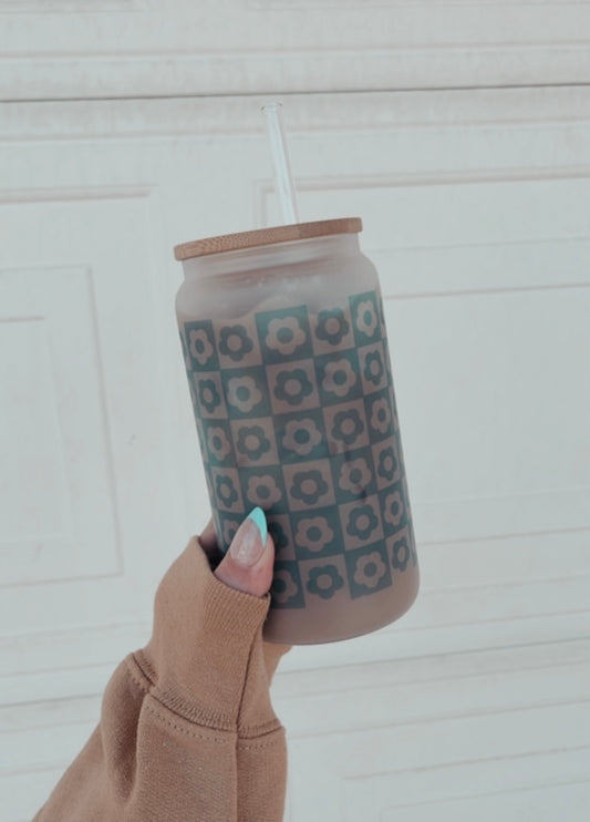 Floral Checkered Tumbler